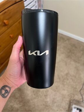 Matte Black Insulated Travel Tumbler Kia logo
